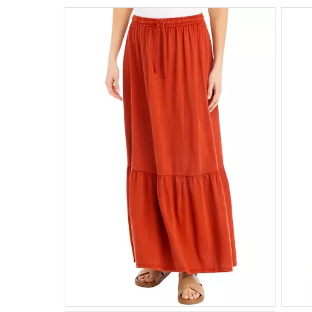 Wonderly Rust Ruffle Hem Maxi Skirt - XL